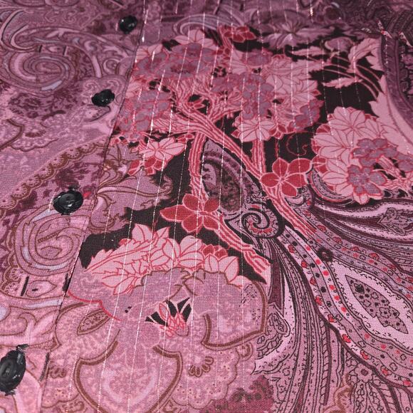 Vintage Gloria Lance Woman 1X Top Button Up Layered Purple Floral Paisley Artsy - Picture 5 of 11